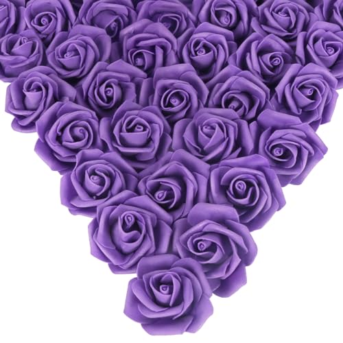 Artificial Roses,200PCS Purple Foam Roses 1.97in Stemless Rose Artificial Flower Heads for Craft DIY Wedding Party Home Decoration(Dark Purple) - color: Dark Purple
