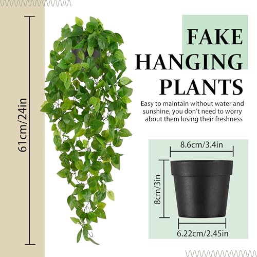 Waipfaru Fake Hanging Plants, 2pcs Artificial Potted Plant, Faux Ivy Pothos Vines Greenery for Wall Home Bedroom Living Room Aesthetic Kitchen Office Aesthetic Kitchen Indoor Outdoor Decor - color: Epipremnum Aureum, size: 2Pcs Plants with Pot