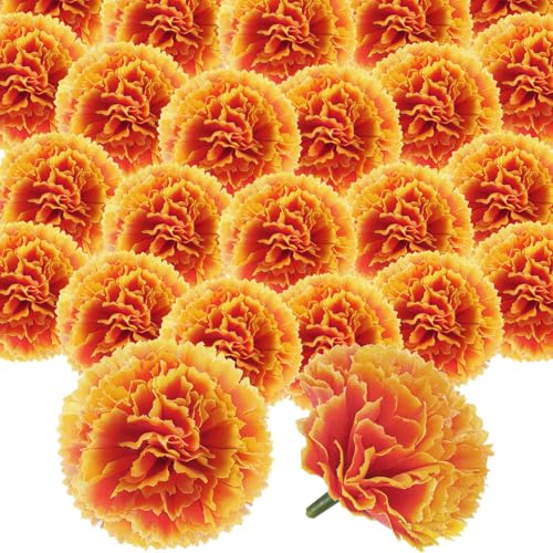 Syhood 50 Pcs Mexican Marigold Flower Bulk Decorations Flores Artificiales Fiesta Party Decorations for Mexican Backdrop Party Floral with Stems DIY Marigold Garland - color: Gradient