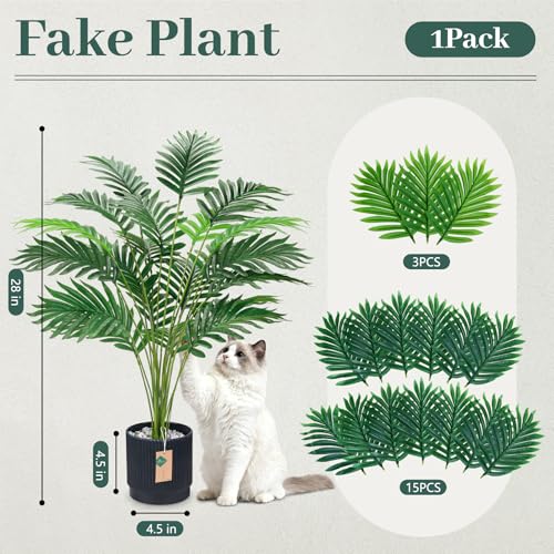 Der Rose 28'' Artificial Palm Tree Large Fake Tropical Faux Plants Indoor and Outdoor for Home Bathroom Porch Outside Patio Decor (Black Pot) - size: Style B - Black - 28"