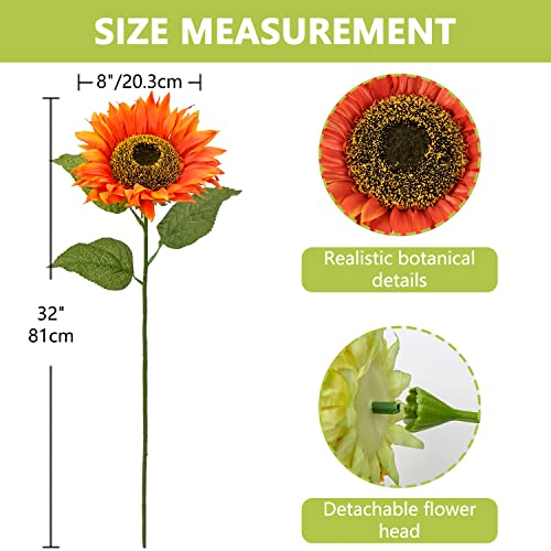 Sunflowers Artificial Flowers 26" Long Stem Large Fake Sunflower Decor Floral Arrangements Centerpiece for Home Decor Wedding Party Orange Flowers Artificial For Decoration 8" Full Bloom Flowers - color: 8"-3pcs-o