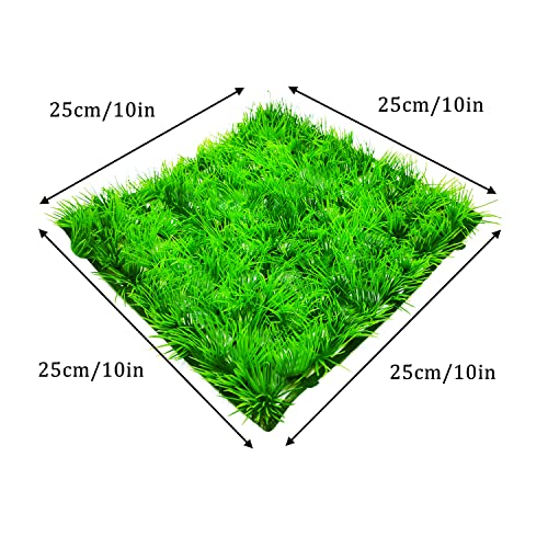 2pcs (10"X10") Artificial Aquarium Grass Mat Decorations Artificial Plastic Lawn Ornament Landscape Green Plants Decoration for Saltwater Freshwater Tropical Fish Tank Decor