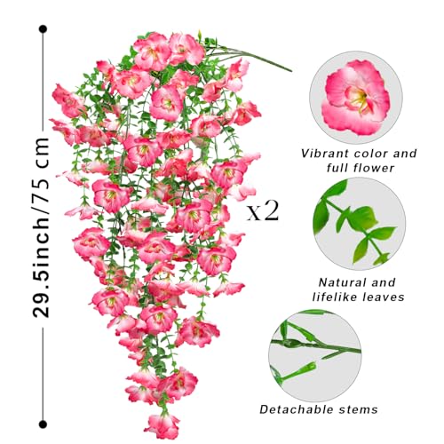 Artificial Hanging Flowers for Outdoors Decor, Fake Silk Hibiscus Long Trailing Vines UV Resistant Realistic Flowers Plants for Outside Front Door Porch Patio Balcony (Pink, 2 pcs) - color: Pink, size: 2 pcs