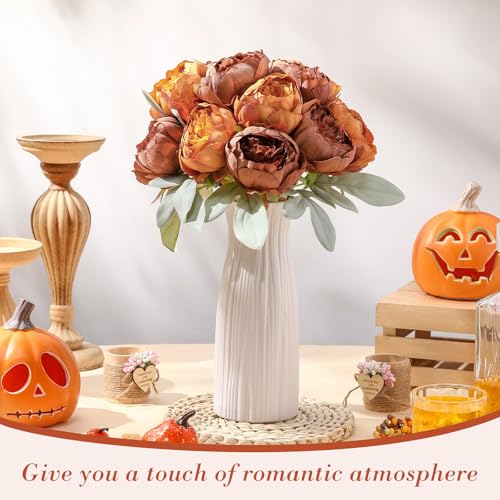 Zeyune 50pcs Artificial Peonies Flowers 4'' Fake Peonies DIY Craft Silk Flower Bulk for Home Wedding Bridal Bouquet Birthday Dining Room Table Centerpieces Backdrop Party Decor(Brown and Orange) - color: Brown and Orange