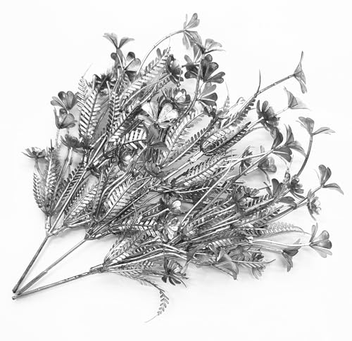 Artificial Plants Decor, Fake Glitter Clover Stem Plastic Flowers Stems Faux Simulation Good Luck Grass Twigs Plant for Wedding Picks Decoration DIY Wreath Crafts Christmas Tree Filler Silver 10 Pcs - color: Silver Four Leaf Clover Stem - 10 Pcs