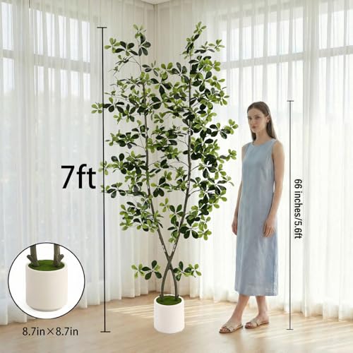 7ft Fake Olive Tree Artificial Indoor,Artificial Olive Tree with Pot,Large Olive Branches,for Home Office House Living Room Decor. - color: 7ft