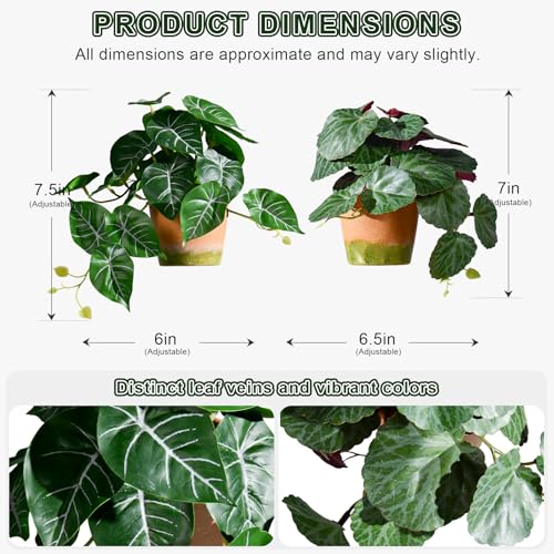 2Pack Fake Pothos Artificial Pothos Plants in Pot Realistic Small Plants Artificial Decor Indoor Decor for Shelf Desk Home Bathroom Farmhouse Room Coffee Table (Green-Type 1) - color: Green-type 1