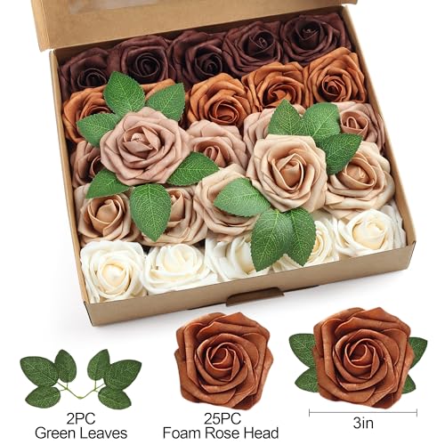 SITUMEIZI Orange Artificial Flowers Foam Orange Roses with Stems for DIY Wedding Flowers Bridal Shower Table Centerpieces Party Decor Christmas Tree 25Pcs - color: Orange-white