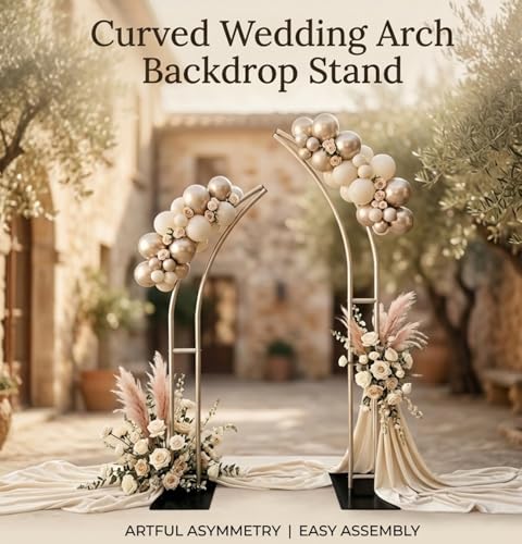 Curved Wedding Arch Backdrop, 6FT&7FT Half Arch Balloon Stand for Ceremony, Birthday, Anniversary, Bridal, Baby Shower, Floral Decoration