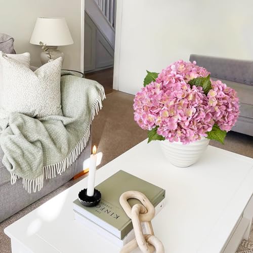 JINWOE 3pcs 21" Pink Real Touch Fake Hydrangea Flowers, Latex Full Lifelike Silk Artificial Hydrangeas Fake Flowers for Bouquet Table Centerpieces Spring Wedding Indoor Home - color: Light Pink, size: 3pcs