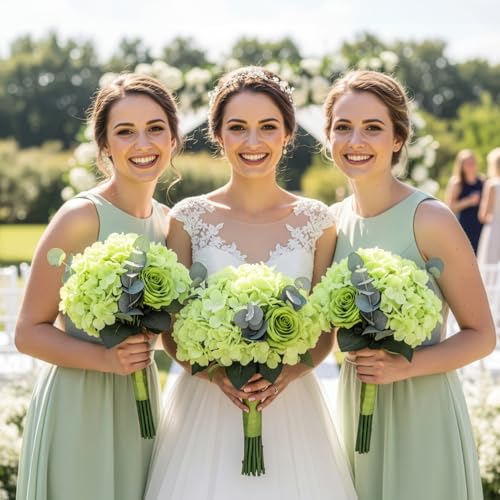 Auihiay 64 PCS Full Hydrangea Flowers, Silk Hydrangea Artificial Flowers Heads with Stems, Artificial Flowers for Wedding, Garden, Baby Shower, Party, Outdoor Indoor Decoration (Light Green) - color: Light Green