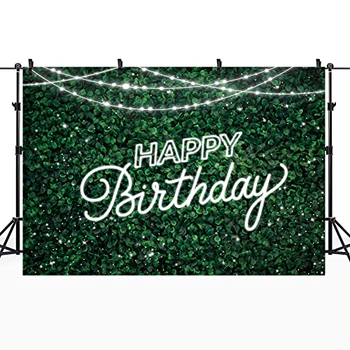 Riyidecor Green Leaves Happy Birthday Backdrop Jungle Safari Party Decorations Nature Green Rustic Lawn Leaves 7Wx5H Feet Photography Background Birthday Photo Studio Shoot - color: D-Green Birthday(White Light), size: 7Wx5H