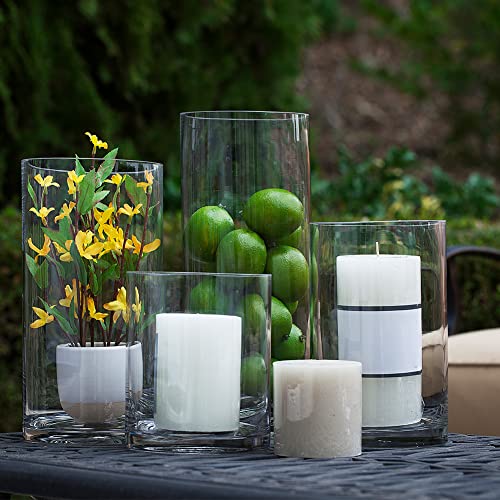 Enova Floral Cylinder Glass Vase 5 x 12 Inches Round Large Flower Vase, Pillar Candle Floating Candle Holder Vase, Tall Glass Vase for Flowers, Glass Vase for Decor, Wedding Centerpieces (1 Piece) - size: 5W X 12H