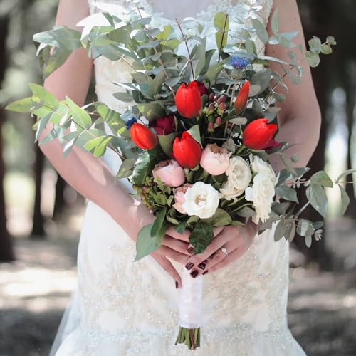 10 Pcs Fake Tulips Tulips Artificial Flowers Real Touch Fake Flowers Artificial Flower Bouquet for Home Table Party Wedding Decoration (Red) - color: Red