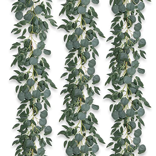 3Pcs Fake Eucalyptus Vines, 6.5FT Silk Ivy Garland, Odorless Lush Green Leaves Artificial Hanging Plants, Boho Forest Greenery Decor for Home, Classroom, Wall,Party, Wedding Decoration - color: Eucalyptus Garland