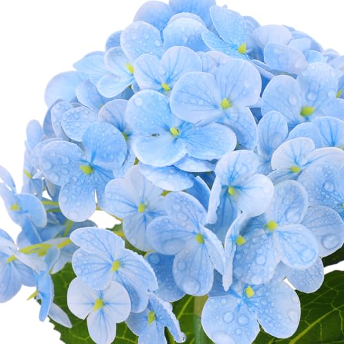 6 pcs Real Touch Hydrangea Artificial Flowers, 20 Inch Blue White Lifelike Fake Hydrangeas Bouquet with Bendable Stems & Leaves for Wedding Centerpieces, Home Decor, Vase Arrangements