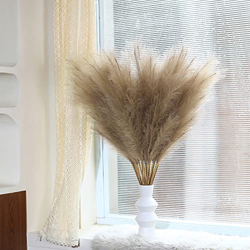 Wertuirk 8 Pcs 45 inch Tall Faux Pampas Grass Decor, Large Artificial Brown Pompous Grass Bulk, Long Fake Pompas for Floor Vase Filler, Wedding, Baby Shower, Home and Boho Decor (Brown) - color: Brown