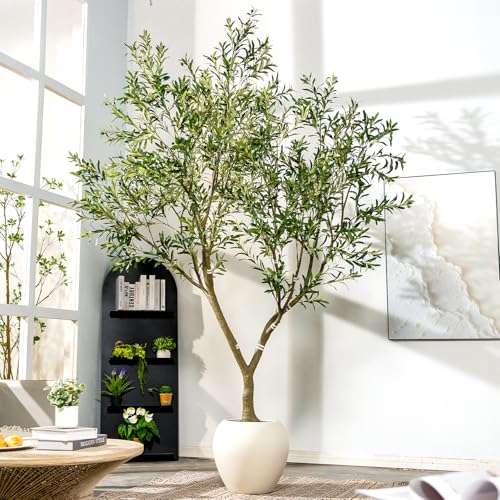 10ft Faux Olive Tree with White Pot & Moss, Artificial Olive Tree Indoor Outdoor, PE/PVC Leaves, Realistic Resin Trunk Large Fake Olive Tree Artificial Plants Indoor, Faux Plants Indoor for Home Decor - size: 10ft