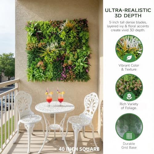 1PC 40"x 40" Artificial Grass for Wall, 3D Faux Boxwood Hedge Panels Green Wall Decor, Greenery Grass Wall Backdrop Panels for Indoor Outdoor Garden Backyard Ivy Privacy Fence Covering - color: D001
