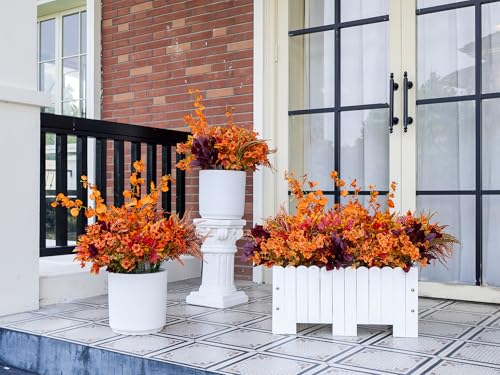 Green Moon 17PCS Artificial Fall Flowers Outdoors, Faux Orchids & Mums | UV Resistant Artificial Flowers for Outdoors Garden Patio Porch, Thanksgiving Autumn Decor Fall Decorations for Home - color: Orange Orchid