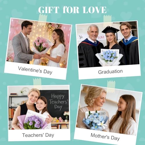 500PCS Pipe Cleaner Flower Kit,Bulk Pipe Cleaners Craft,Chenille Stems with Wrapping Paper for Mother's Day Graduation Birthday Wedding (Blue) - color: Blue