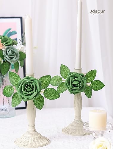 25pcs Artificial Flower，Real Looking Foam Roses w/Stem for DIY Wedding Bouquets Centerpieces Bridal Shower Party Decor-Shades of Army Green - color: Shades of Green