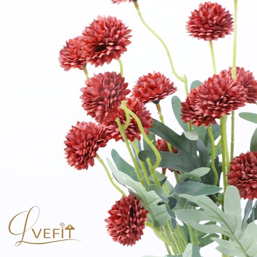 LVEFIT 10 Pcs Burnt Orange Kiku Flower Fake Mums Long Stem Flowers,Faux Kiku Flower Bulk,Silk Flowers Mini Chrysanthemum Floral Arrangements,Artificial Flowers Chrysanth Mini Fake Flower - color: Burnt Orange