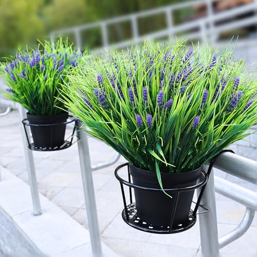 Potted Artificial Plants for Outdoor - 2 Sets Pre-Made Faux Lavender Grass in Pots Large UV Resistant Look Real for Gardens Yards Patios Paths Home Outdoor Decor - color: Lavender
