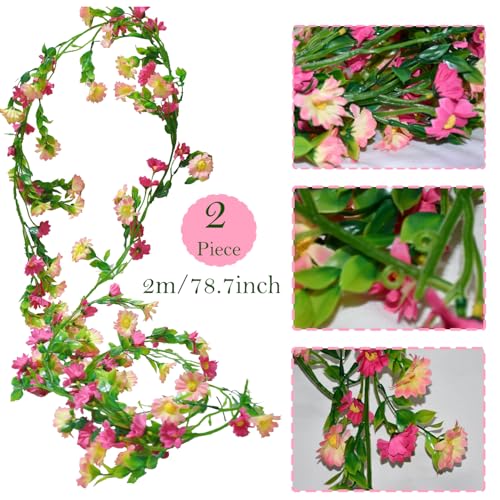 Flower Garland Artificial Wildflower with Mini Daisy Flower Pink Summer Flower Garland for Mantle Wall Backdrop Wedding Arch Tea Party Door - color: Pink