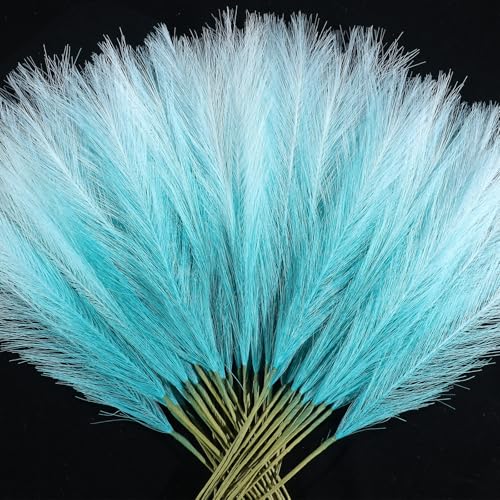 TORONTOKYO Light Blue Pampas Grass Decor, 50Pcs 21.6 inch Artificial Short Faux Pompas Grass, Boho Neutral Home Decor Bouquet for Floor Vase, Wedding, Party, Farmhouse, Bedroom Decor (Sky Blue) - color: Sky Blue, size: 21.6inch-50Pcs
