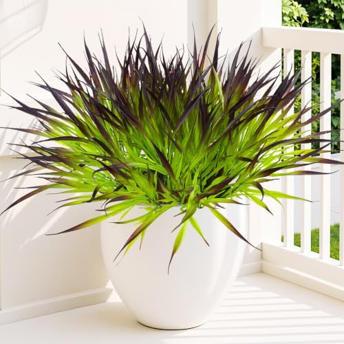 Uieke 12 Bundles Artificial Outdoor Plants UV Resistant Fake Grass Plants Faux Plastic Plants Greenery Shrubs for Home Garden Pathway Summer Decor, Deep Purple - color: Deep Purple, size: 12