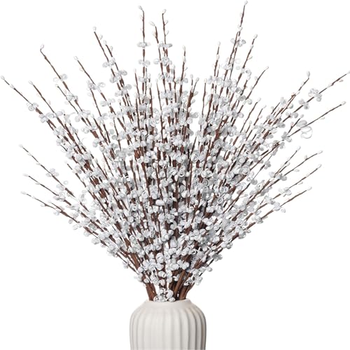 10Pcs Long Stem Jasmine Flowers Artificial Valentine's Day 29.5"/75cm Tall Fake White Flower Bouquet Artificial Pussy Willow Branches for Home Office Wedding Party DIY Floral Decor - color: White, size: 10 PCS