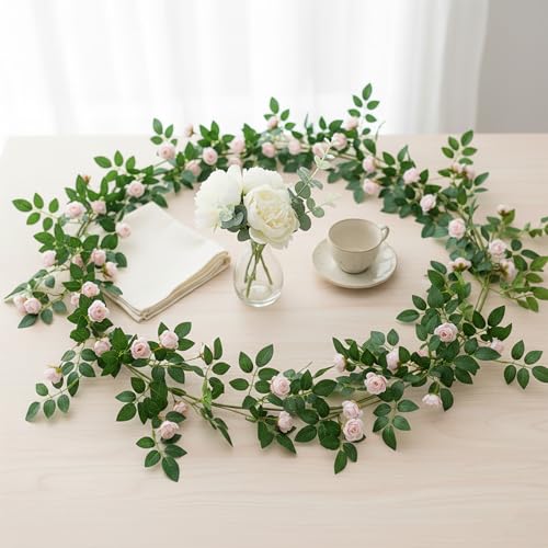 2PCS x 6FT Bendable Rose Vine Hanging Flower Garland Wildflower Floral Garland for Wall Decor Trellis Fence Home Room Decoration (Champagne, 2pcs) - color: Champagne, size: 2pcs