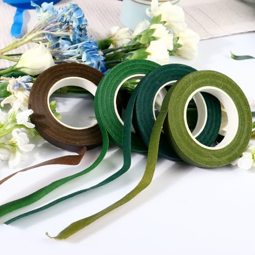 DOMMARE Floral Tape Green Flower Tape, 4Pcs Flower Wrapping Tape, 1/2 Inch Floral Bouquet Supplies for Bouquet Floral Arranging Flowers Stem Wrapping, Wedding Bouquet, Wreath, Garden Decor, 32 Yard - color: 4Pcs Green, style: Normal & Non-sticky