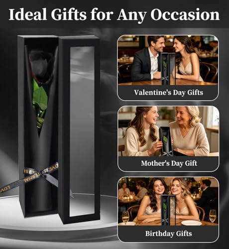 Preserved Flowers for Delivery,Black Rose Bouquets That Last 5 Years,Birthday Flowers Gifts for Women Mom Grandma Wife Friends,Mothers Day Roses Gift,Romantic Floral for Anniversary or Valentine’s Day - color: Black, size: Single Rose