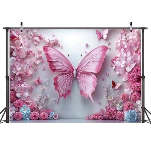 6x4ft Pink Butterfly Flower Backdrop for Photography Floral Wonderland Photo Background Baby Shower Birthday Bridal Shower Party Decors Newborn Girls Princess Portrait Photobooth Props - color: Pink01, size: 6X4FT