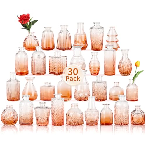 Mini Glass Bud Vases Flower Vases for Centerpieces- Ideal for Home Decor, Wedding & Bridal Shower Centerpieces, Party & Anniversary Decorations, Candle Holders,Aromatherapy Bottles(30 pcs,Light red) - color: Light Wine-red, size: 30 pcs
