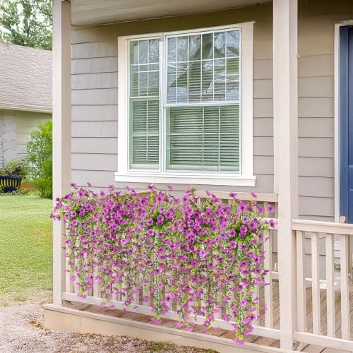 Hommyea Artificial Hanging Flowers for Outdoors, 2 Pcs Fake Hanging Plants Spring Summer Decor, UV Resistant No Fade Faux Silk Daisy Flower for Planter Front Door Porch Patio Yard Garden(Purple) - color: Purple