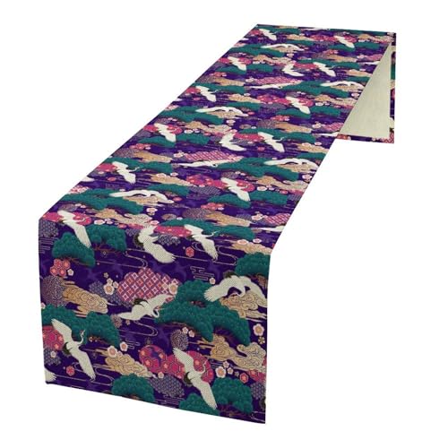 Japanese Crane Table Runner, Cherry Blossom Asian Pine Tree Crane Birds Vintage Asian Oriental Chinese Table Runner for Home Kitchen Dining Patio Indoor Outdoor 13x36in - color: Aisa-7, size: 13x36in