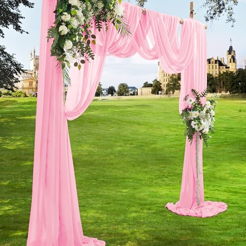 VACVELT Wedding Arch Draping Fabric Blush Pink Chiffon, 2 Panels Sheer Drapes 30 Inch x 20ft Chiffon Backdrop Curtain Wedding Decor, Outdoor Sheer Drapery for Ceremony Party Ceiling - color: Blush Pink, size: 2 Panels