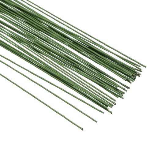 PATIKIL 22 Gauge 14" Floral Stem Wire, 50 Pcs Paper Wrapped Iron Artificial Flower Stem Accessories for DIY Bouquet Stem and Craft Decoration, Dark Green - color: Dark Green