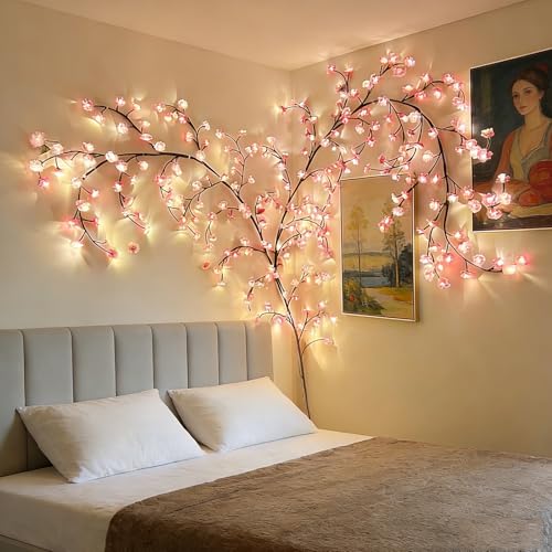 Cherry Blossom Tree Light with USB, 72 LED Cherry Blossom Tree Branch Lights for Wall, 8 Lighting Modes, Willow Vine Lights for Bedroom Wedding Party Outdoor Indoor Christmas Decoration (63in) - size: 63in, style: Cherry blossom