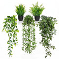 5 Pack Fake Plants - Artificial Hanging Plants & Small Potted Faux Eucalyptus Fern Ivy, UV Resistant Maintenance-Free, for Shelf Wall Desk Home Office Bathroom Indoor Outdoor Decor - size: 5-pack-5in1