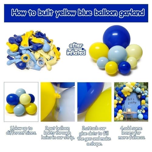 Blue and Yellow Balloon Garland Double Stuffed Pastel Yellow Dusty Blue Balloon Arch Kit for Summer Tropical Hawaiian Luau Lemon Baby Shower Birthday Wedding Party Decor - color: Yellow Blue