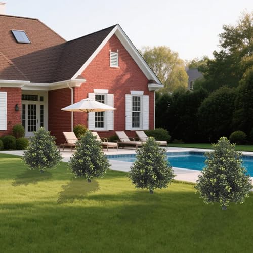 2-Pack 33" UV-Resistant Boxwood Topiary Ball Trees | Artificial Outdoor Plants with Ground Spikes for Porch, Patio, Planters & Indoor Decor - color: Boxwood-tower