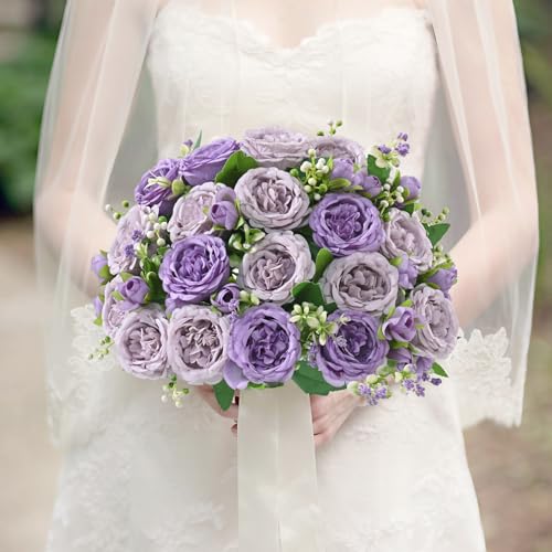 MARTINE MALL 2 Packs Peonies Artificial Flowers, Mixed Purple Artificial Peonies, Silk Peonies Flowers Fake Peonies Artificial Peony Flowers for Centerpiece Table Wedding Party Home Decor - color: Mixed Purple, size: 2PCS