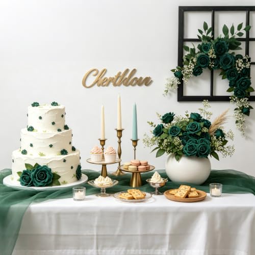 Artificial Flowers, 25pcs Hunter Green Artificial Rose for DIY Wedding Bouquets Centerpieces Arrangements, Fake Flower with Stem for Party - color: Hunter Green, size: 25pcs