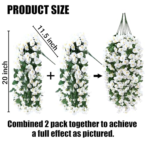 Sggvecsy Artificial Fake Hanging Flowers Plants for Outdoor Outside Spring Summer Decoration 2PCS Faux Silk UV Resistant Realistic Morning Glory Trailing Vines for Home Porch Patio Balcony(White) - color: White, size: 2Pcs