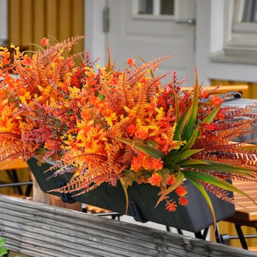 Artificial Fall Plants, 10 Bundles Faux Plants Autumn Indoor Outdoor Decoration Fake Plastic Mix Artificial Plant Flowers for Home Thanksgiving Christmas Wedding Party Porch Patio Garden Decor