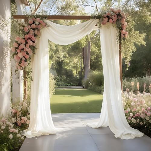 Ivory White Wedding Arch Draping Fabric Shimmery Sheer Drapes 2 Panels Extra Long Backdrop Curtains for Wedding Anniversary Party Summer Outdoor Events 4th July Drapery, 31" x 20 ft - color: Ivory White, size: 240" L x 31" W (2 Panels)